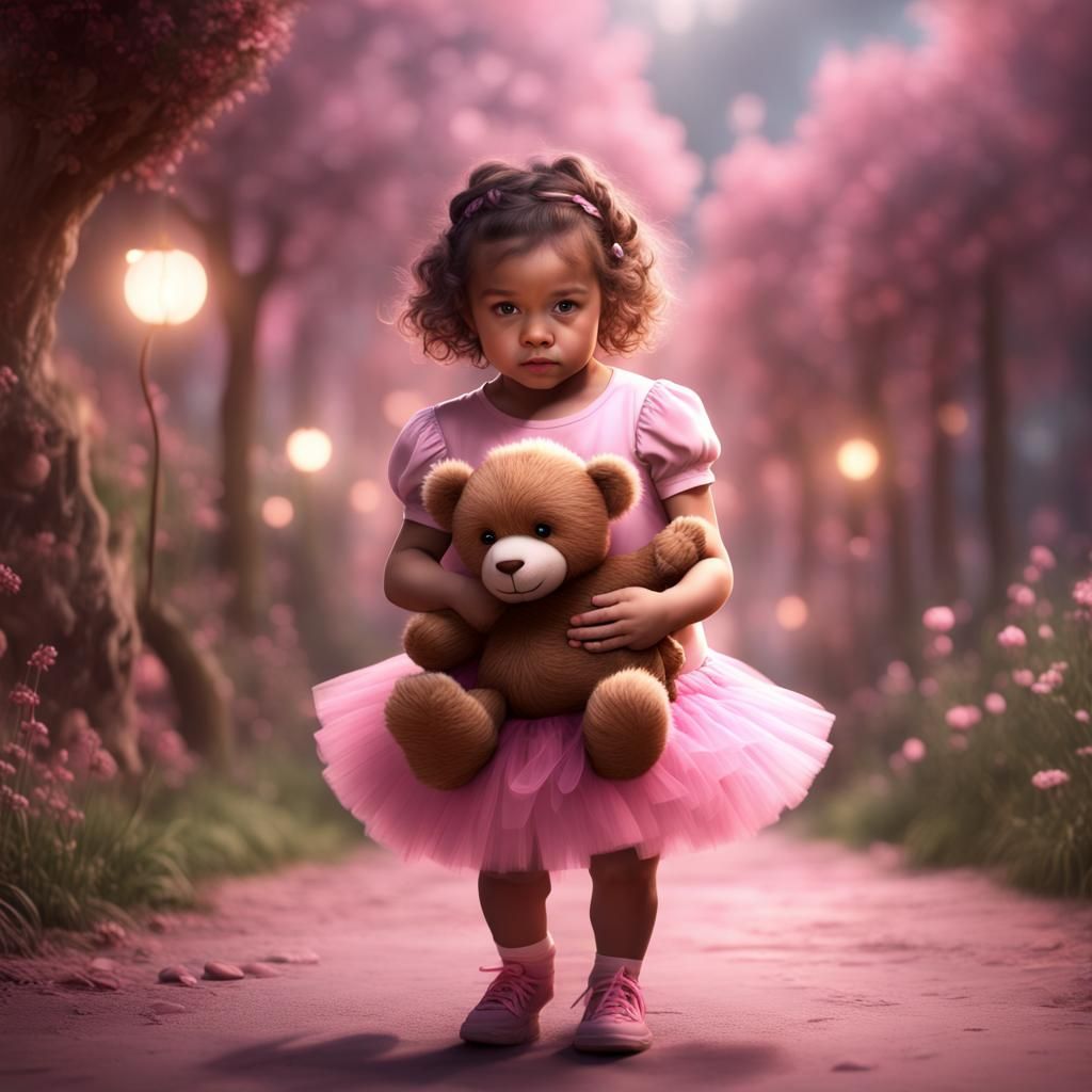 Toddler Girl in Pink Tutu with Teddy Bear