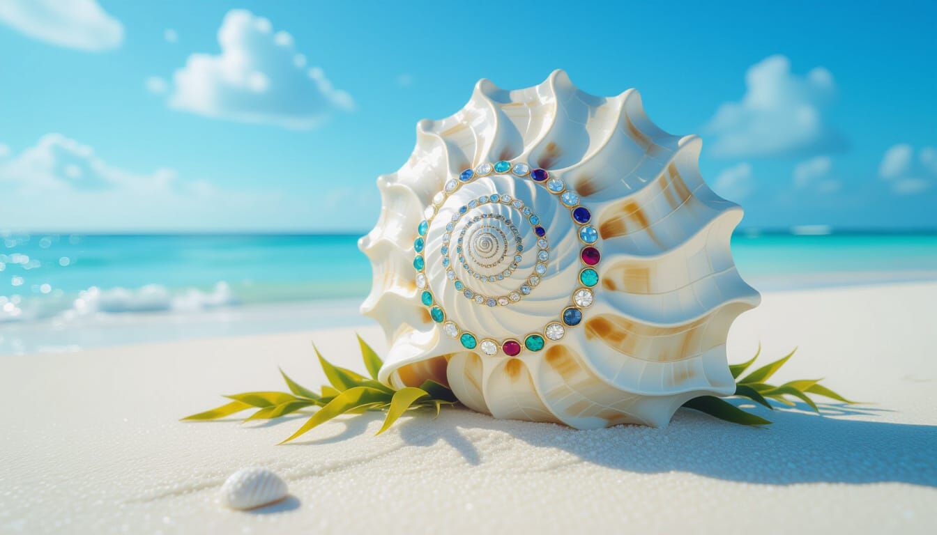 Quilted Nautilus Shell Adorned with Gems