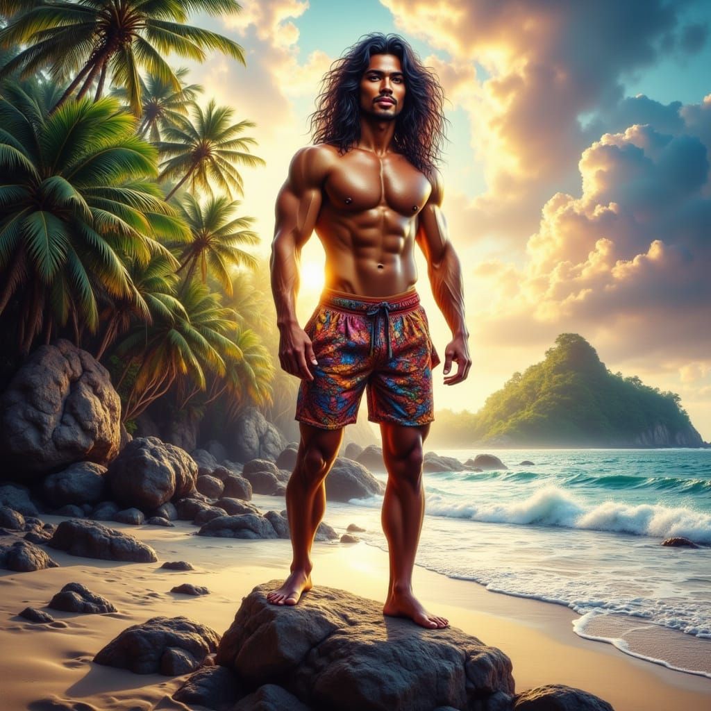 Handsome Filipino Man on Beach at Golden Hour