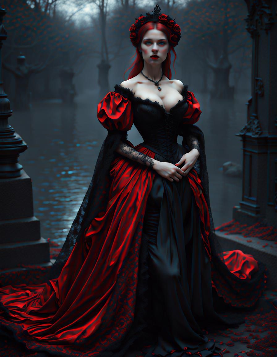 Statuesque Vampire Queen in Pre-Raphaelite Style