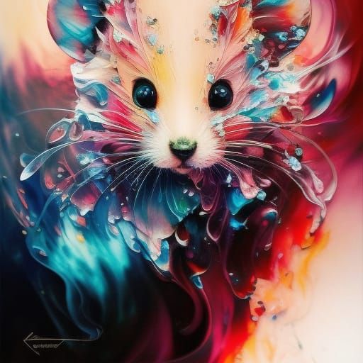 Chibi Mouse Ink Art: Detailed Gouache Painting