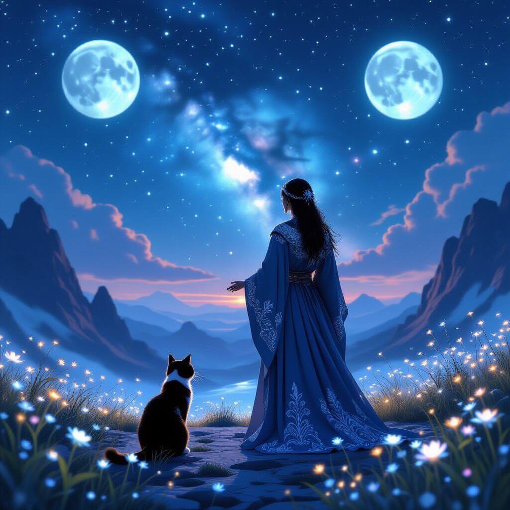 Sorceress on Crystal Planet with Galaxy Cat