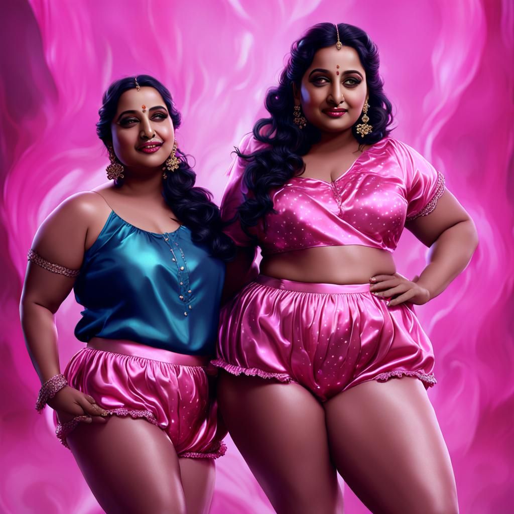 Curvy Pink Satin Goddess: Detailed Matte Painting