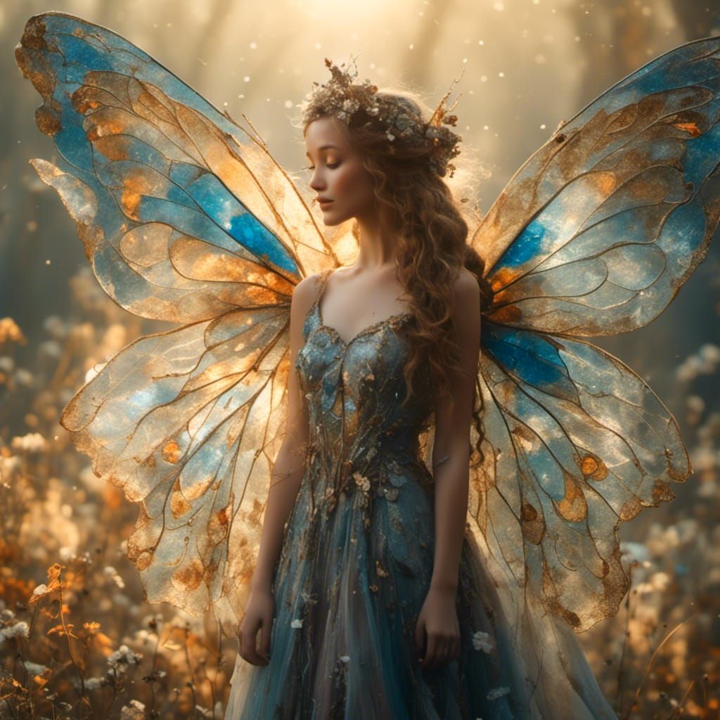 Radiant Fairy with Butterfly Wings in Sunlight