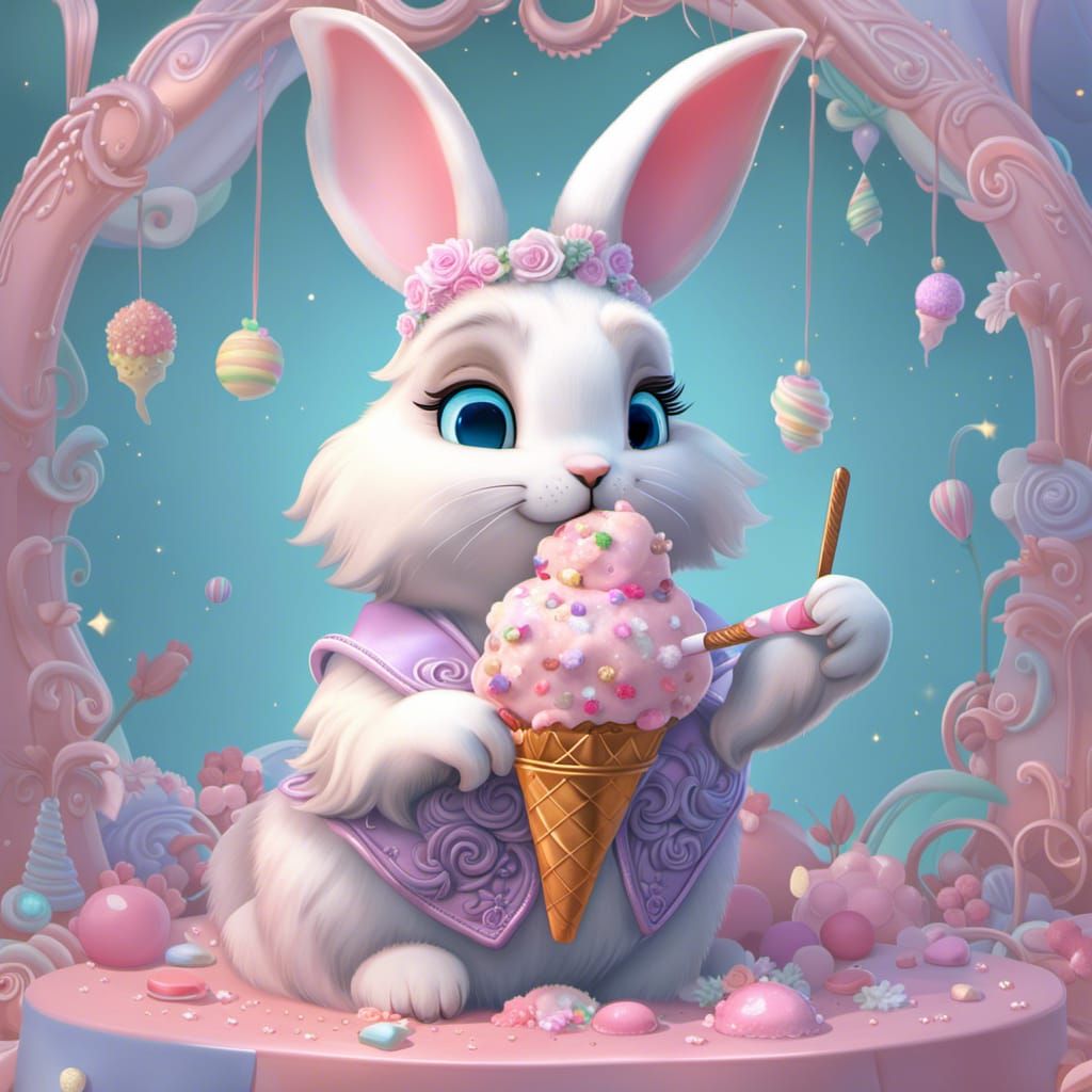 Bunny's Rococo Ice Cream Dream: Digital Character Art