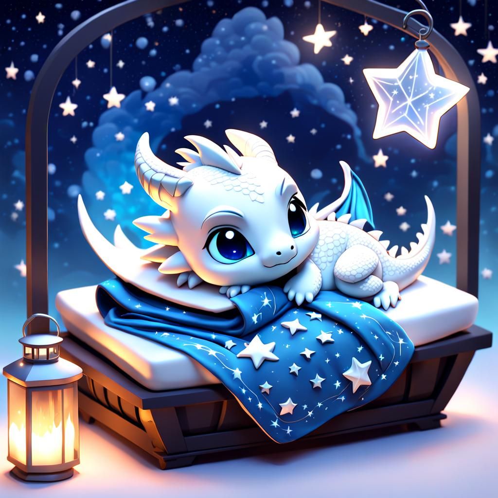 Dreaming Chibi Dragon in Starry Night Sky