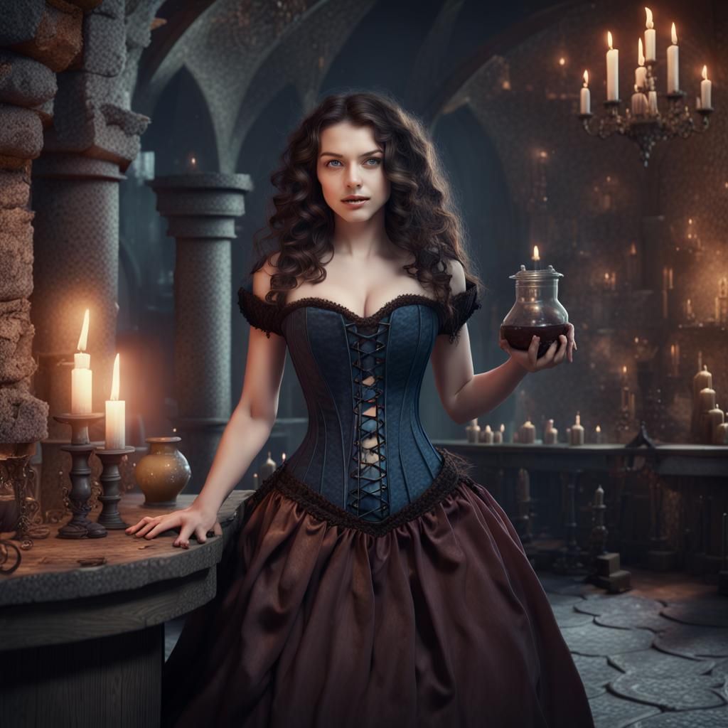 Medieval Witch Brewing Potion in Castle Lair