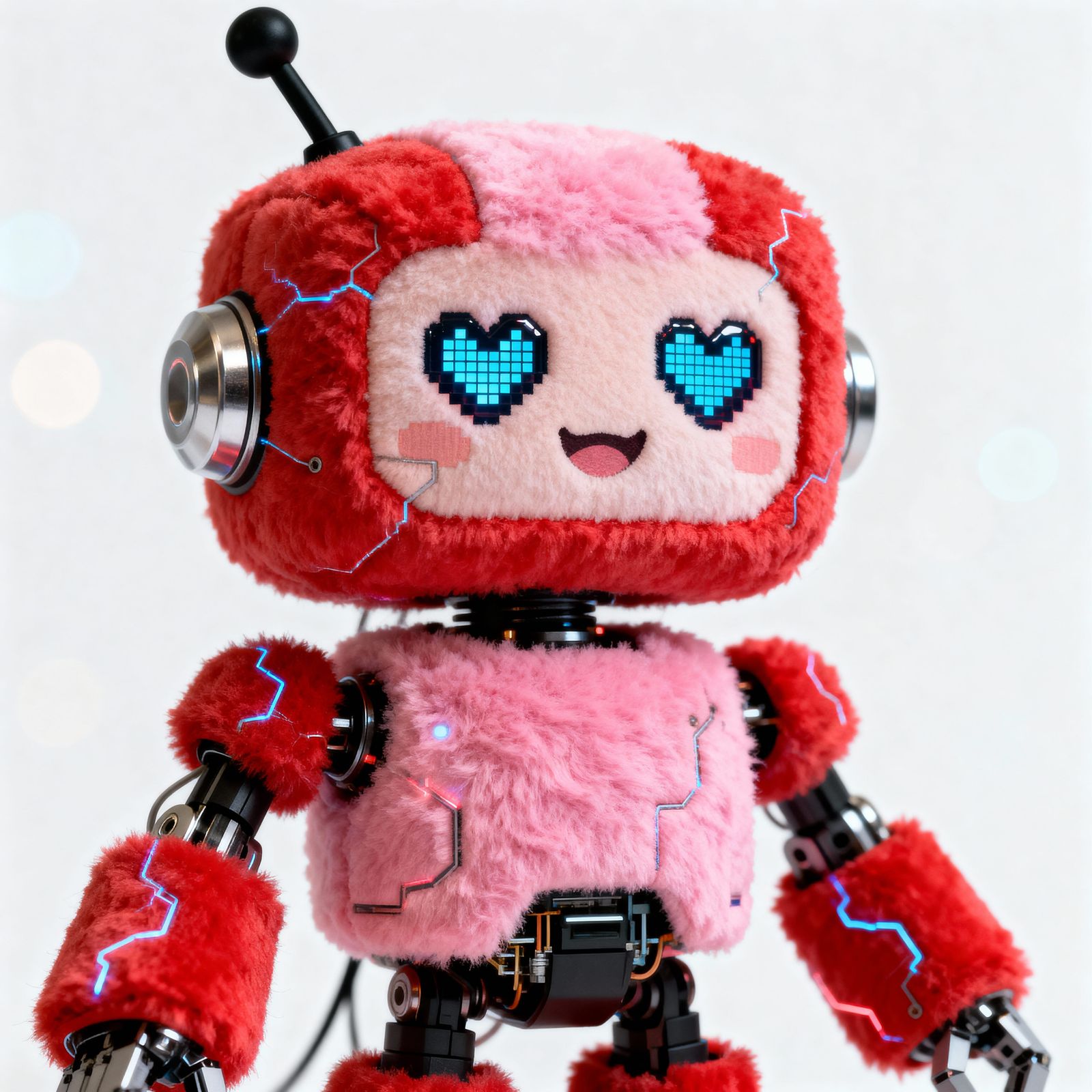 Cute Cyborg Plushie Robot with Pixel Heart Eyes