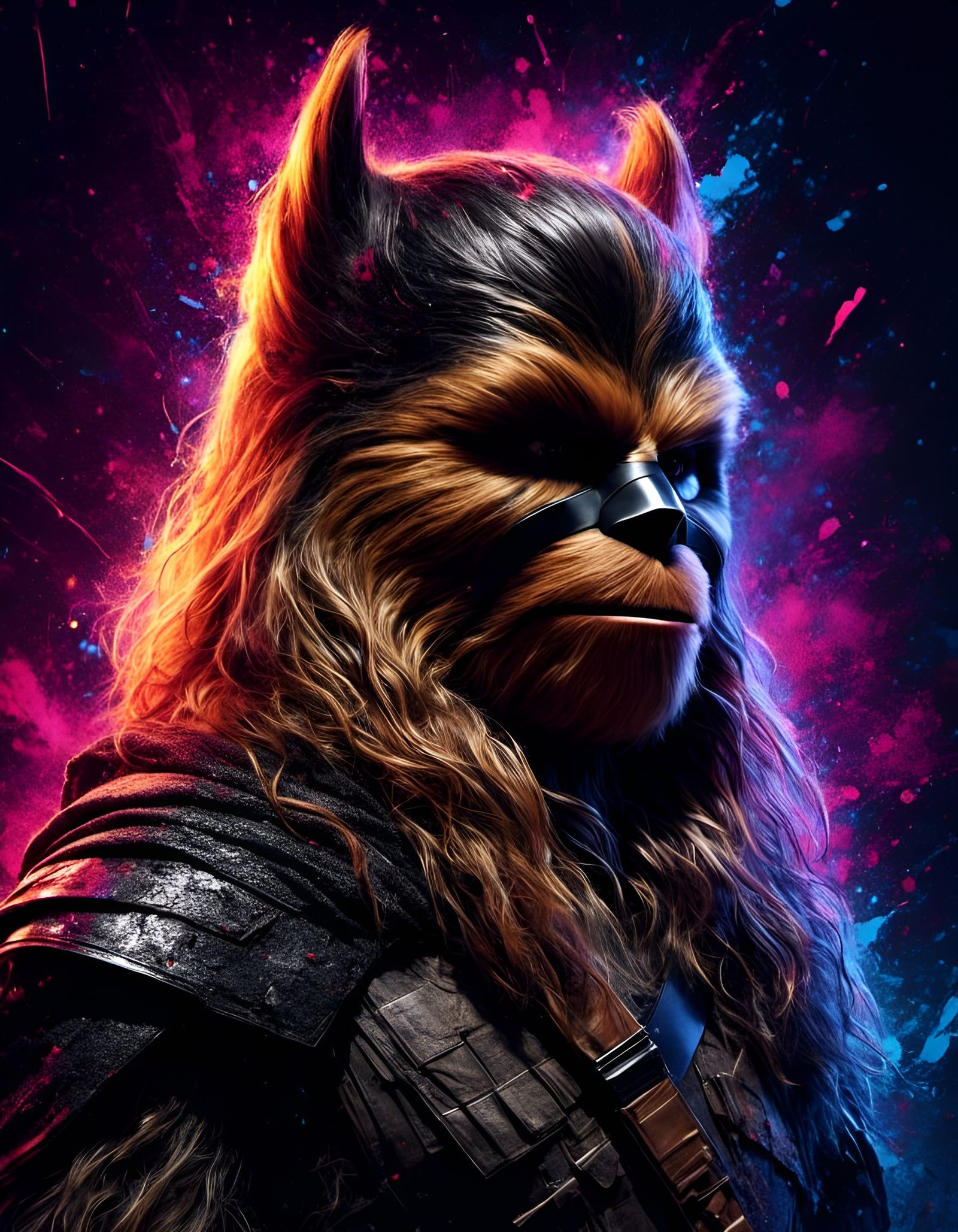Chewbacca as Batman Portrait in Graffiti Style