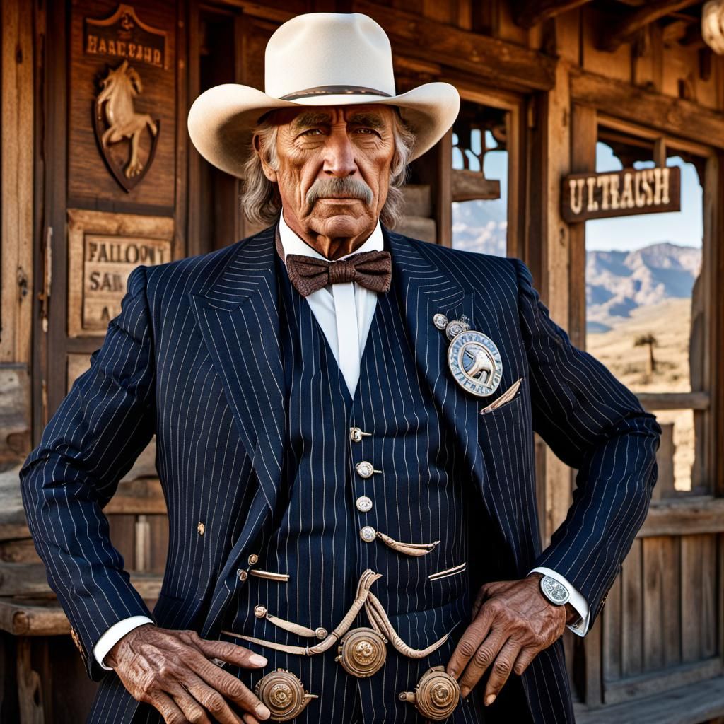 Hyperrealistic Western Portrait with Horse Badge