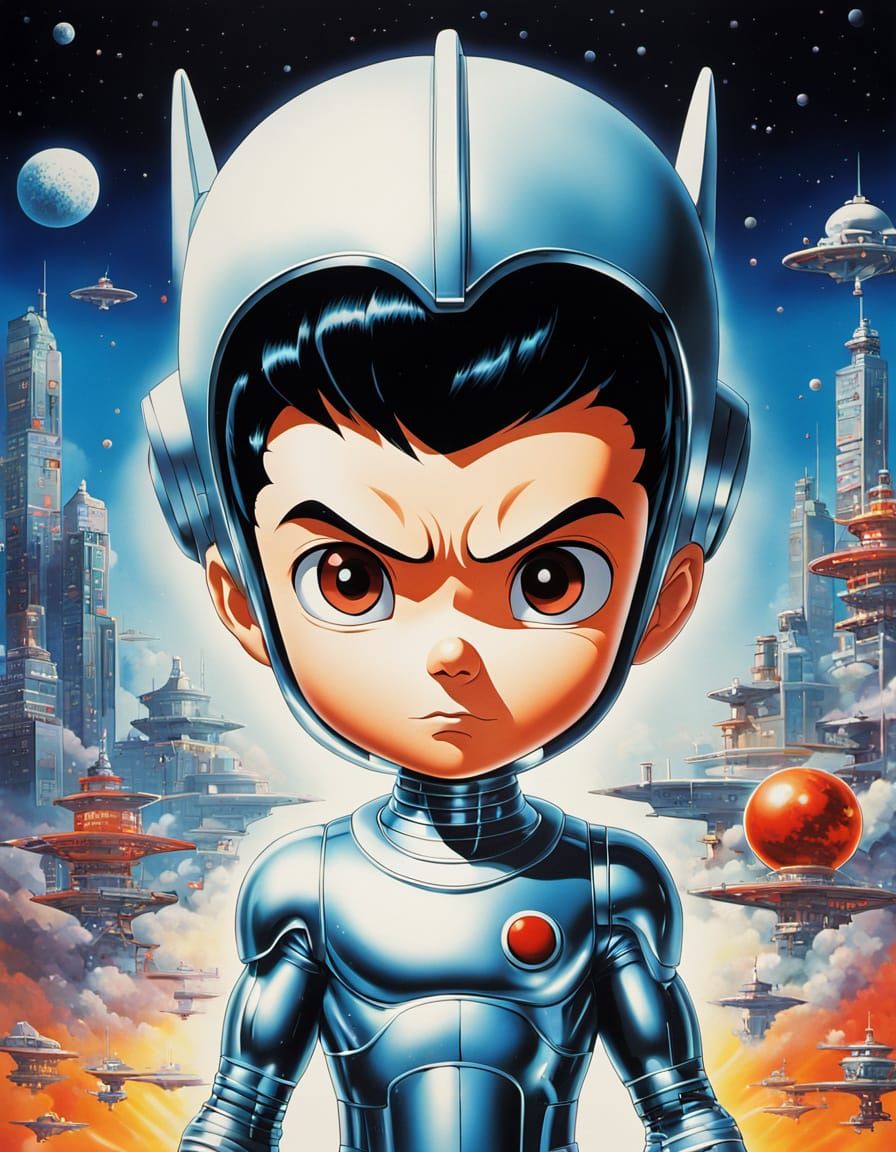 Astro Boy Vintage Poster in Hyperrealistic Style
