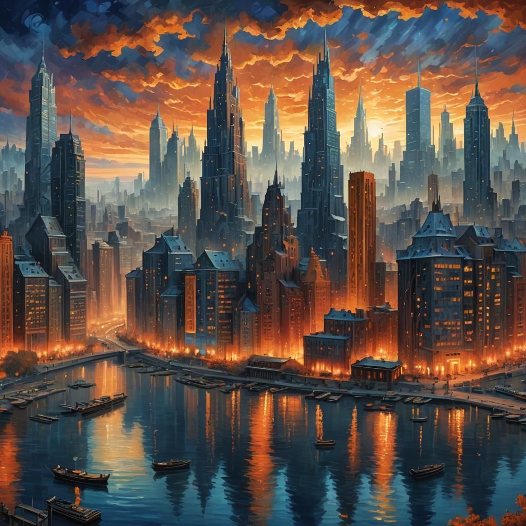 Fantasy Cityscape in Van Gogh Style