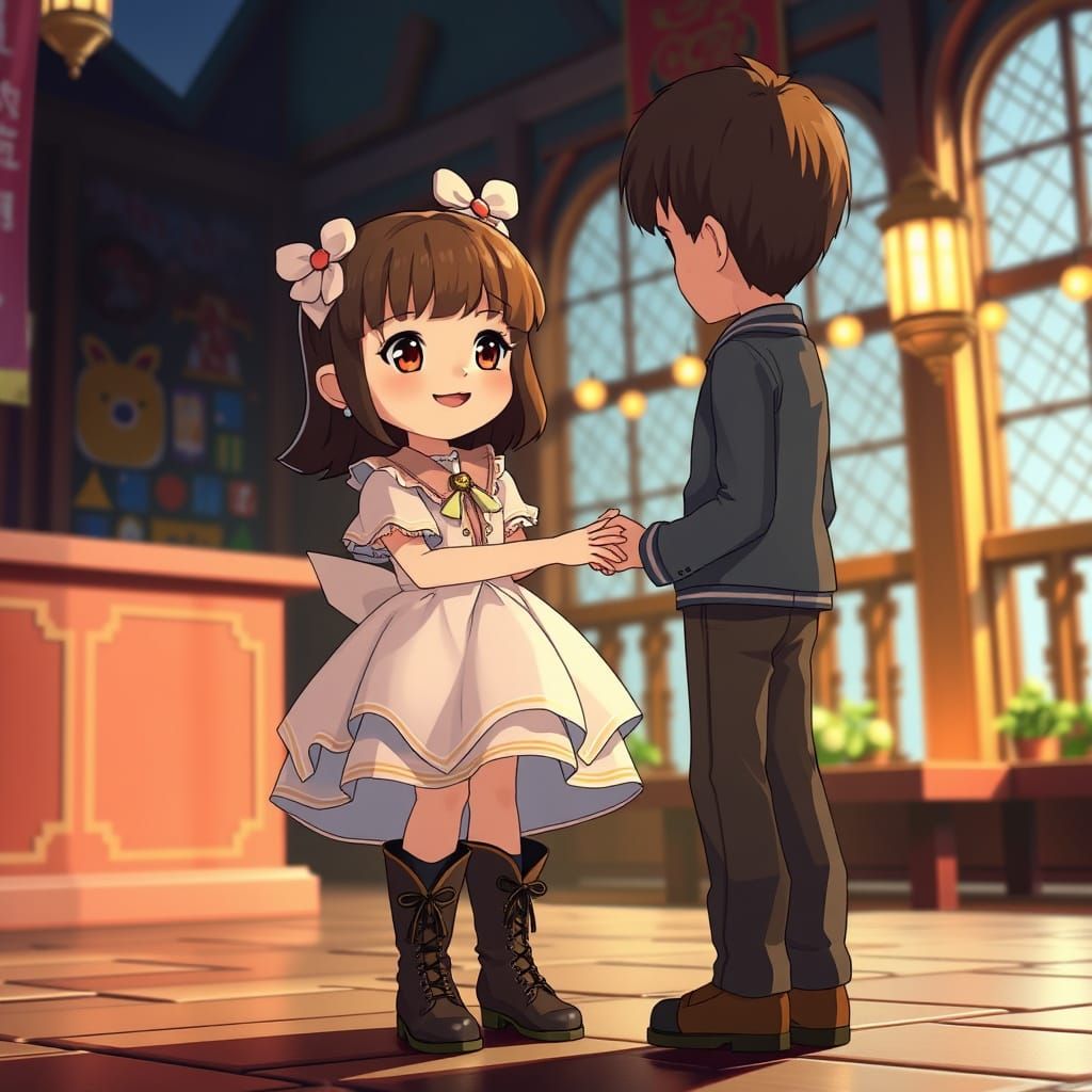 Anime Girl Thanks Boy in Vibrant 3D Scene