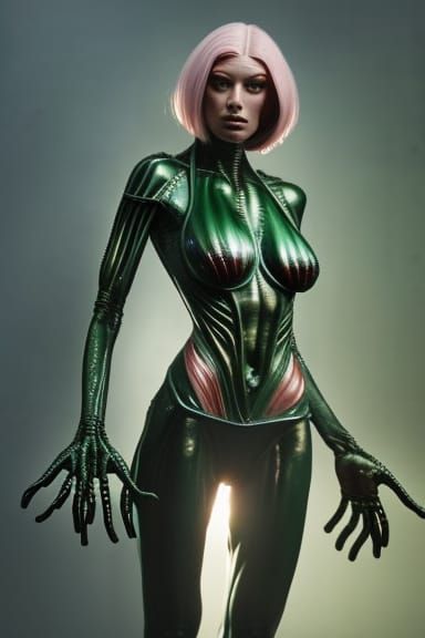 Cyberpunk Alien Woman with Flowing Cape