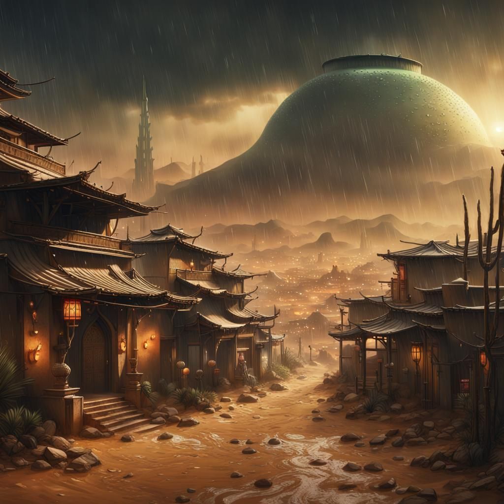 Arabian Desert City in 1950s Japanese Poster Style