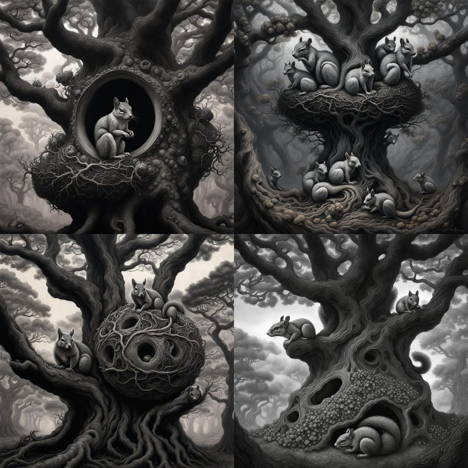 Eldritch Squirrel Nest in Ukiyo-e Spacecore Style