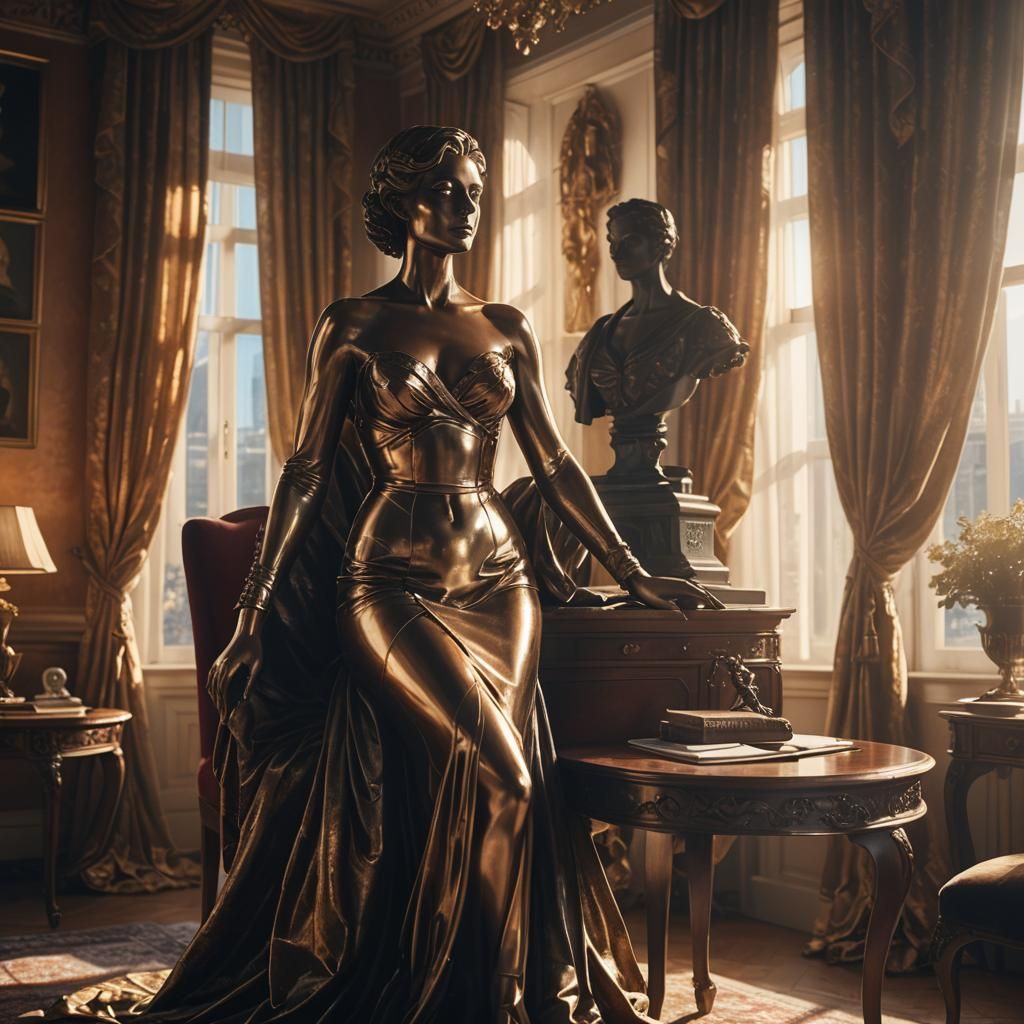 Bronze Woman Statue in Elegant Apartment