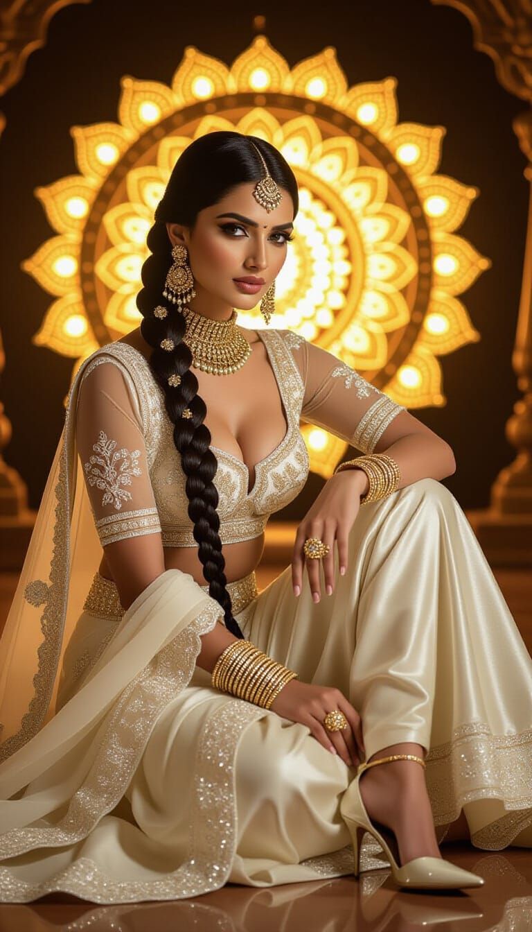 Woman with Crown Braid and Golden Mandalas