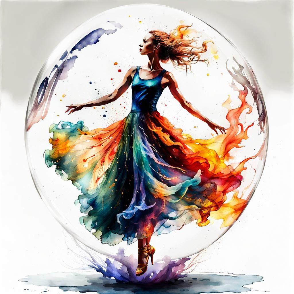 Salsa Dancer Engulfed in Flames: a Watercolor Painting