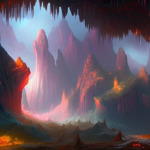 Fantastical Crystal Cave in Detailed Matte Painting