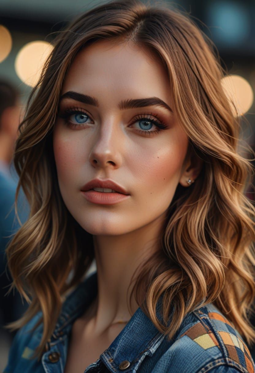 Pop Art Girl in Checkered Top with Blue Eyeshadow