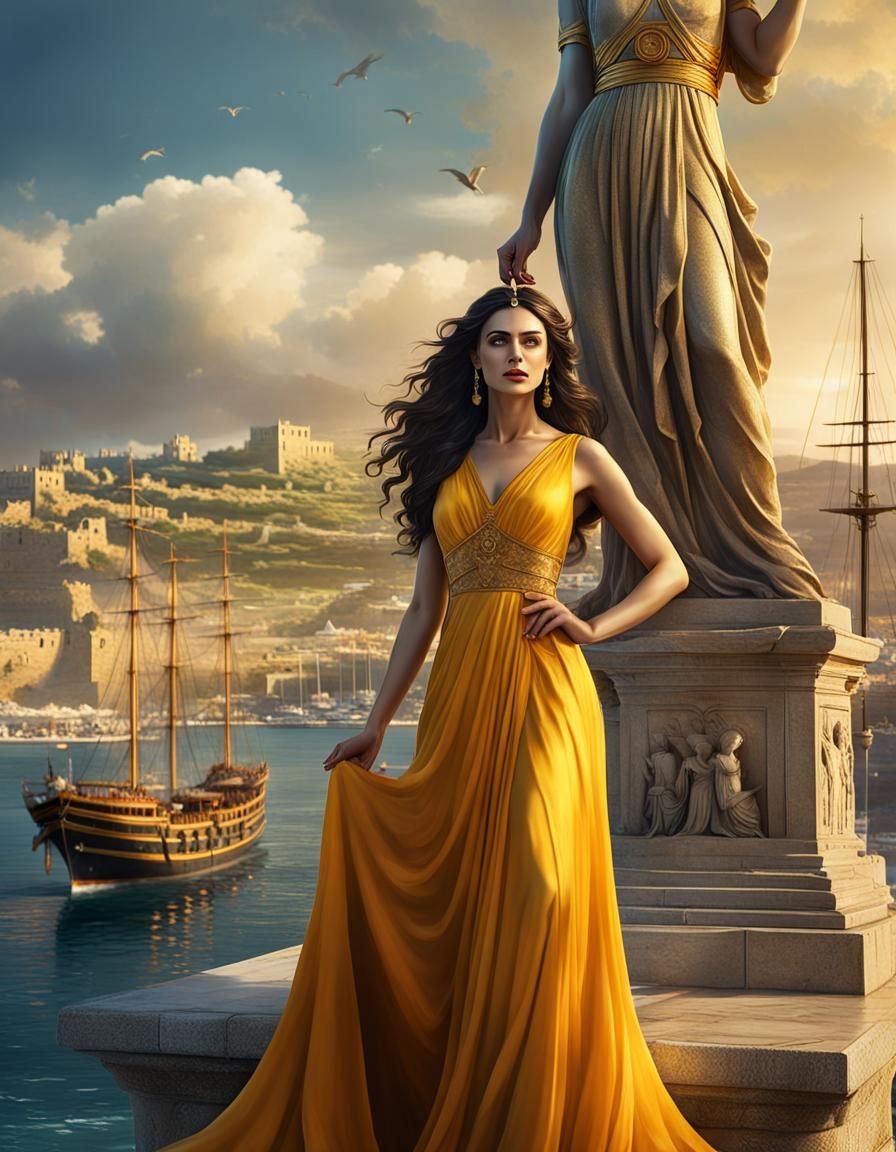 Ancient Greek Woman at Rhodes Harbor Digital Art