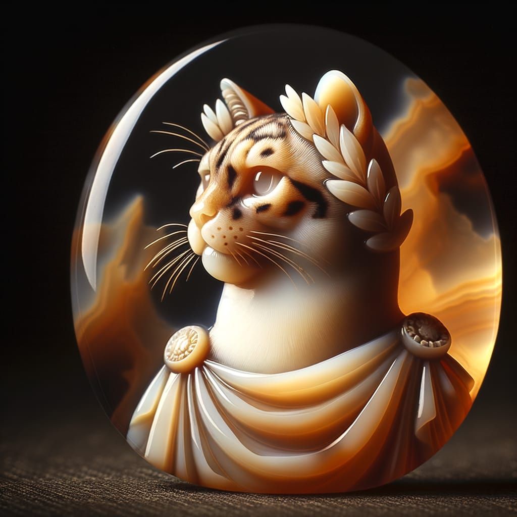 Cat as Roman Citizen Agate Cameo