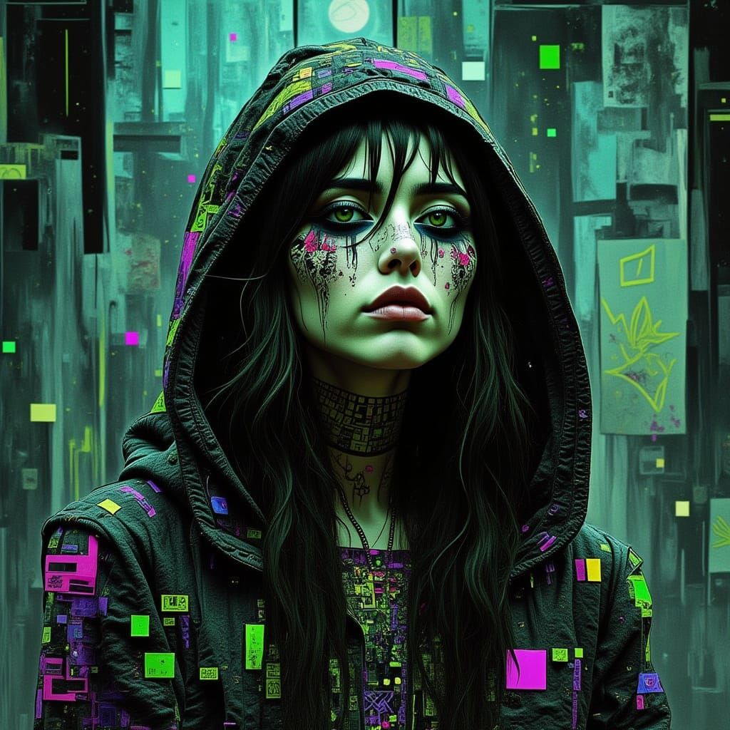 Glitch Portrait of Distorted Woman in Futuristic Style