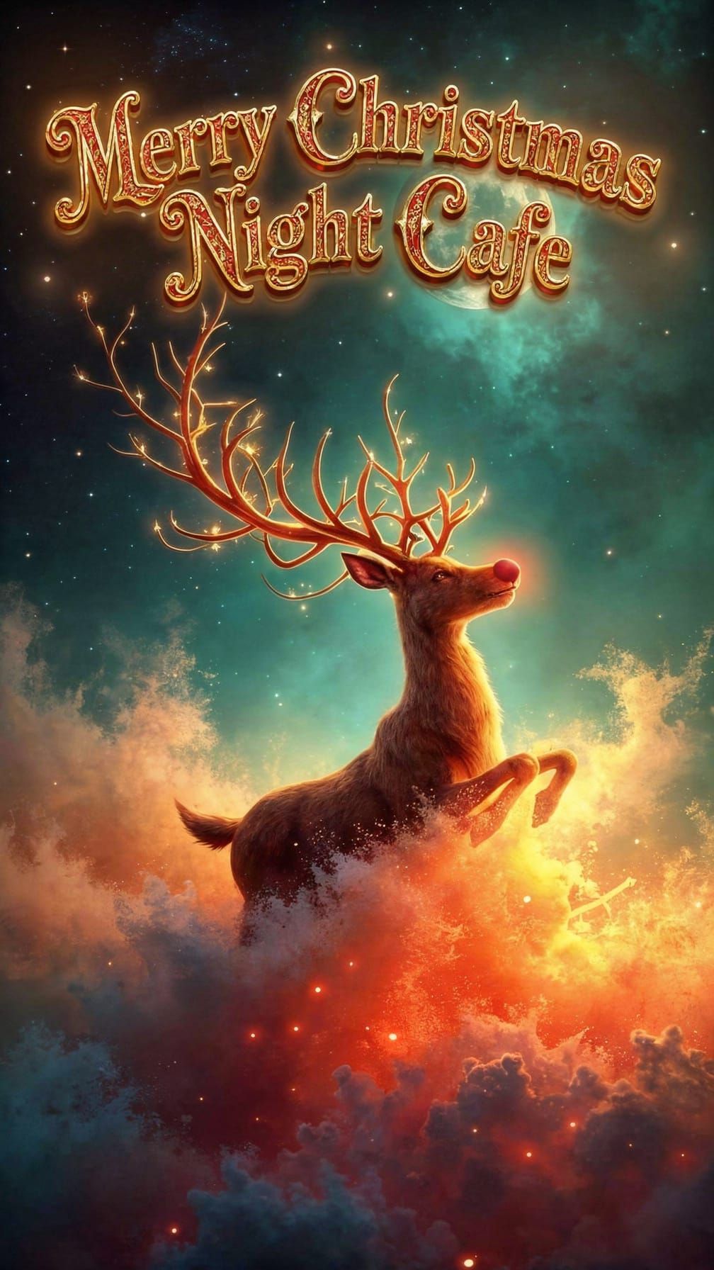 Rudolph Riding a Cosmic Paint Wave