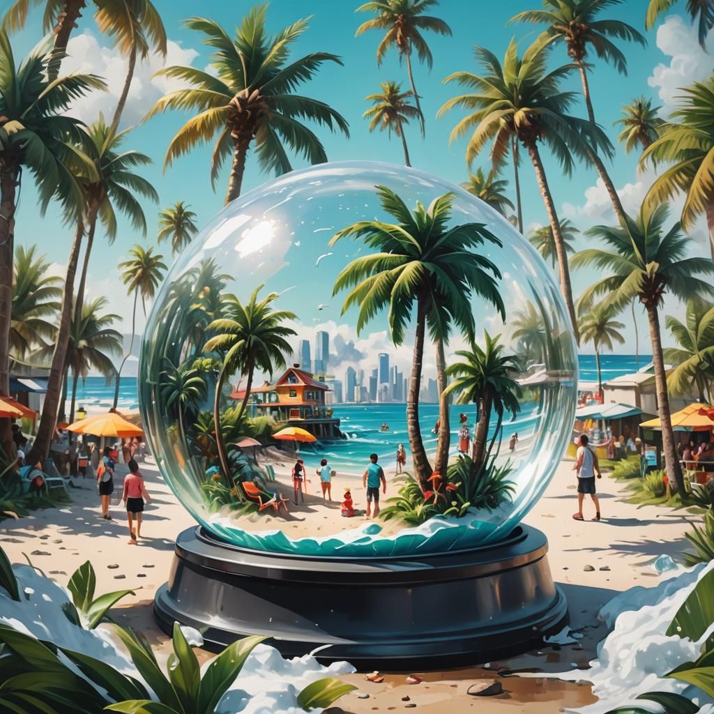 Beach Day in Snow Globe: Graffiti Art Style