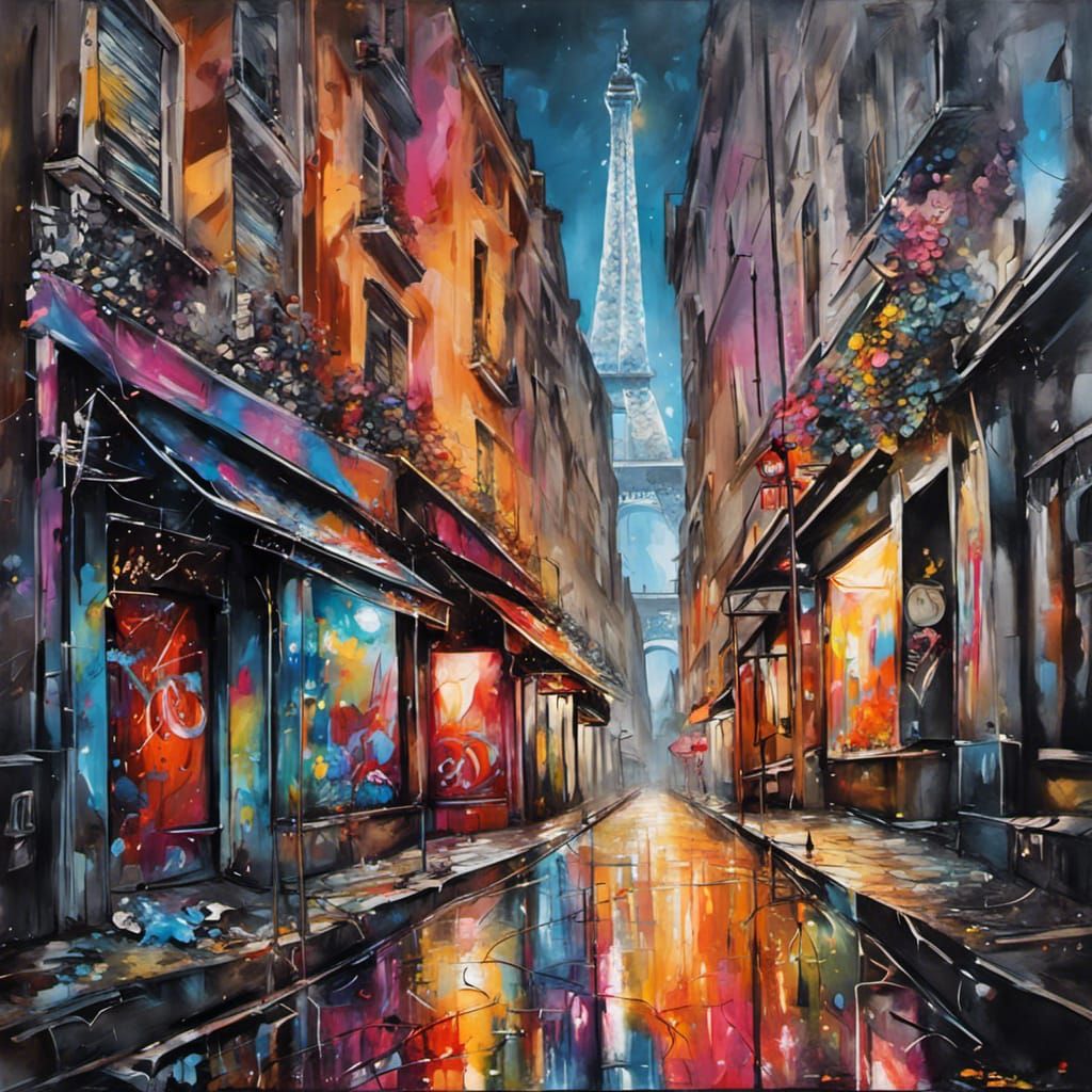 Paris New Year's Eve in Graffiti Street Art Style