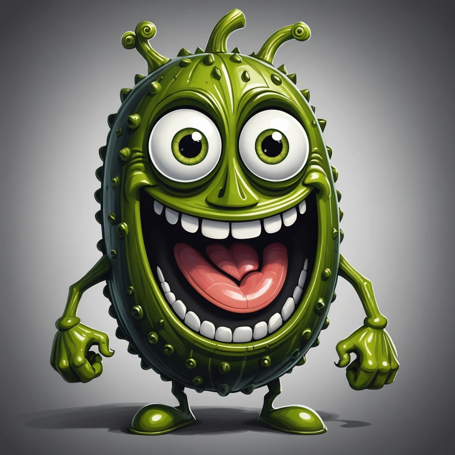 Muscular Pickle with Big Eyes in Charcoal Style