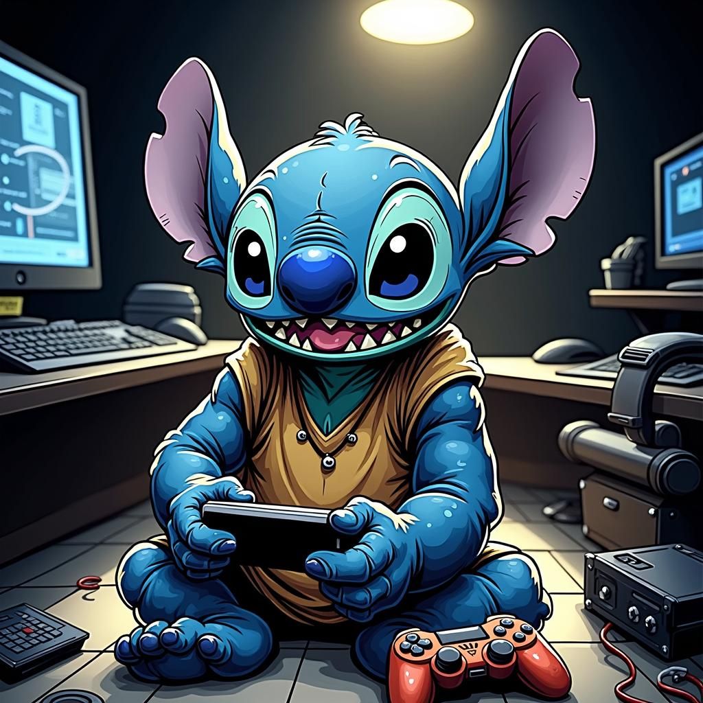 Stitch Playing Video Game: Concept Art
