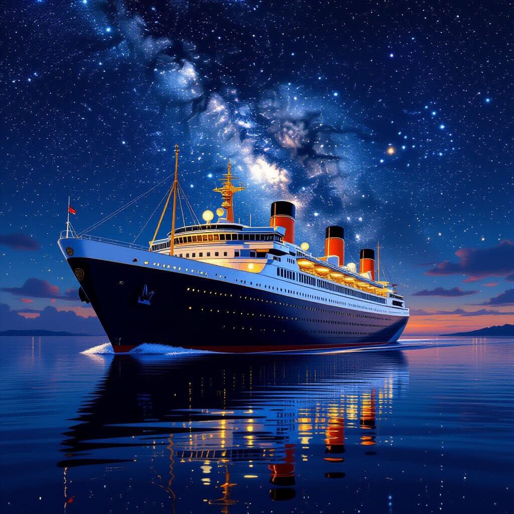 Art Deco Cruise Liner Under Starry Skies
