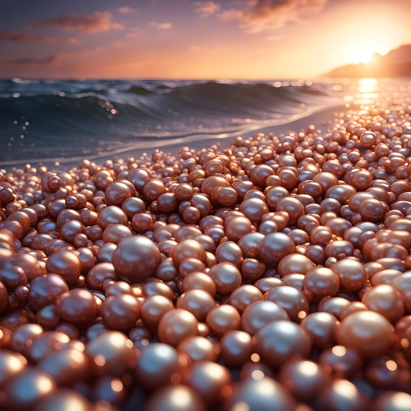 Pearls Washed Up on Beach at Sunset