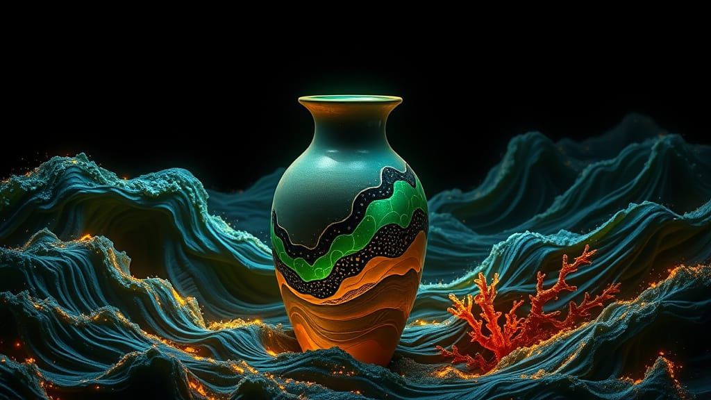 Ceramic Vase in Neon Kelp Forest, Dragonball Z Style