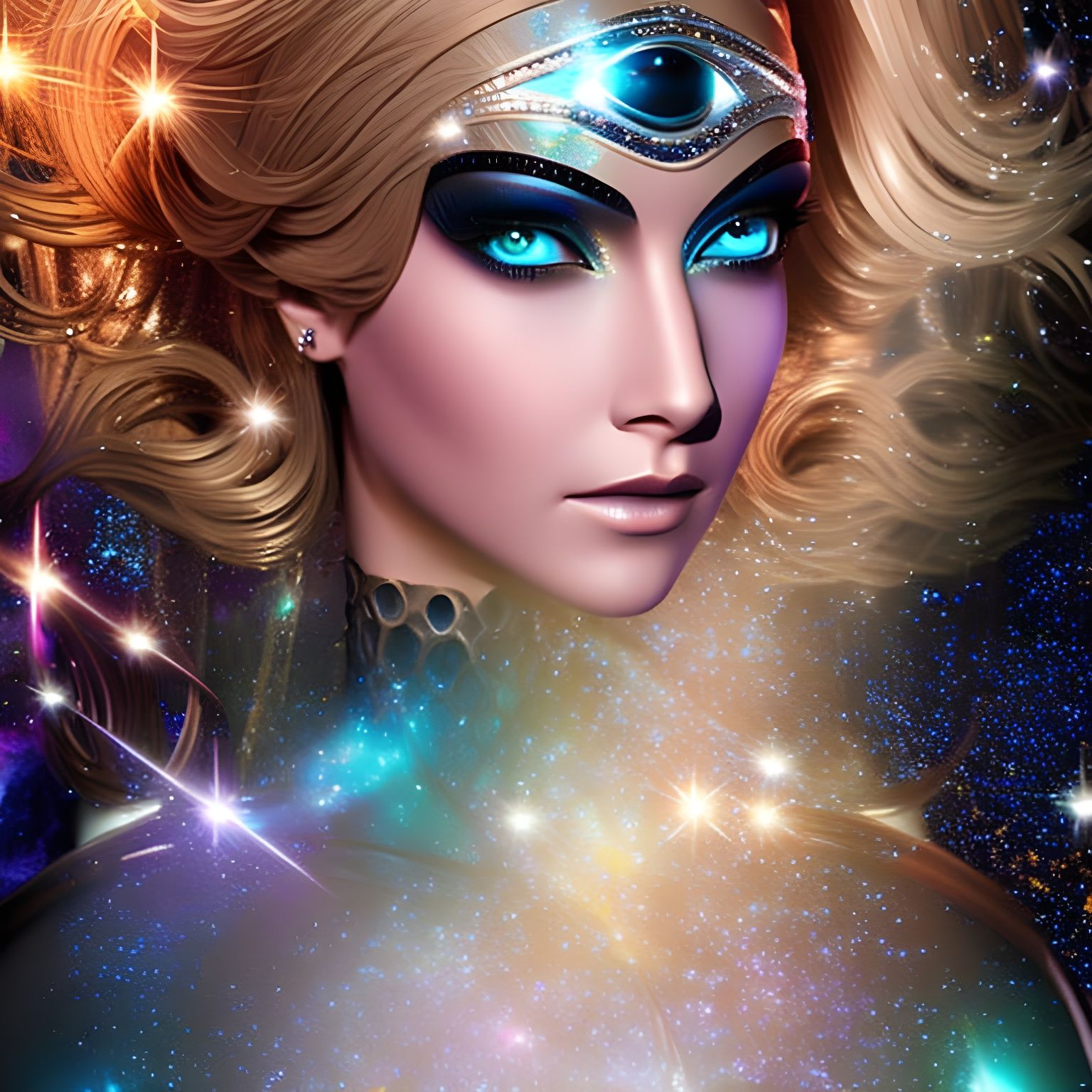 Futuristic Galaxy Queen Portrait in Shimmering Dress