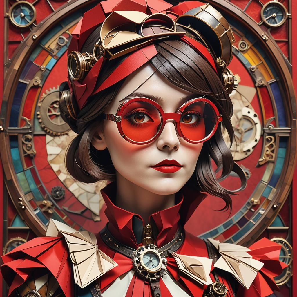 Steampunk Lady Portrait with Stained Glass Glasses