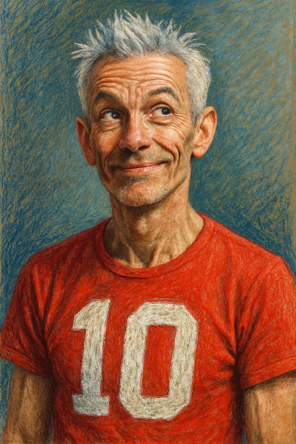 Detailed Pastel Portrait of Scottish Man in Red Shirt