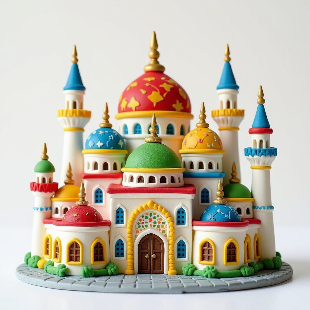 Colorful Clay Building with Domes and Spires