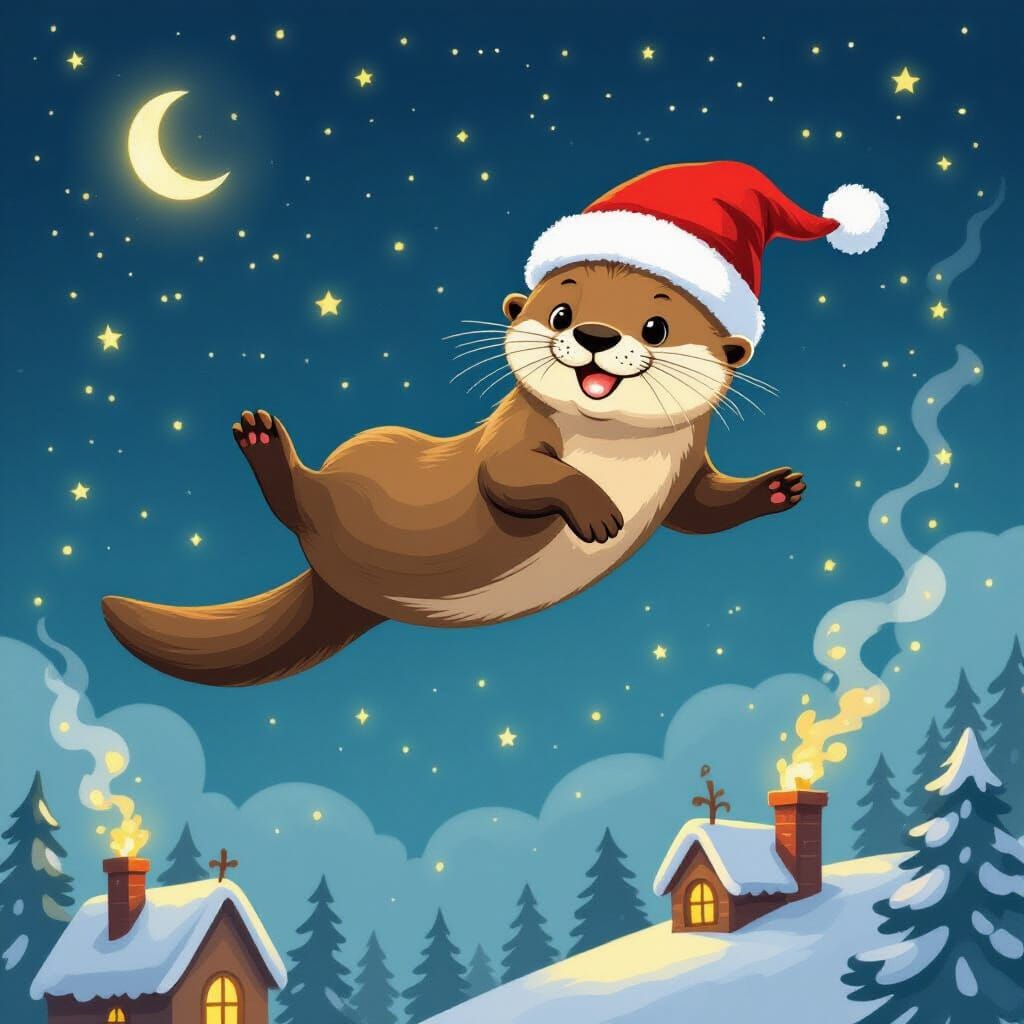 Joyful Otter Soaring on Christmas Eve