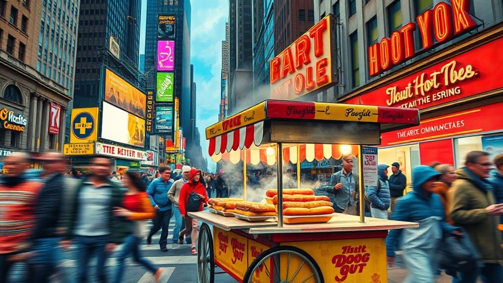 New York Hot Dog Cart in Neo-Expressionist Style