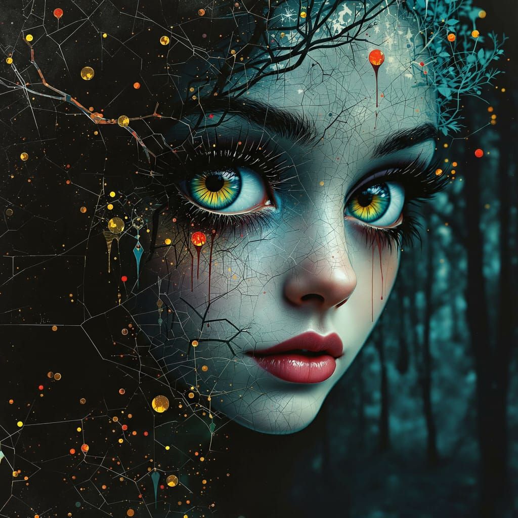 Hyper Cute Lady Portrait with Double Exposure Style