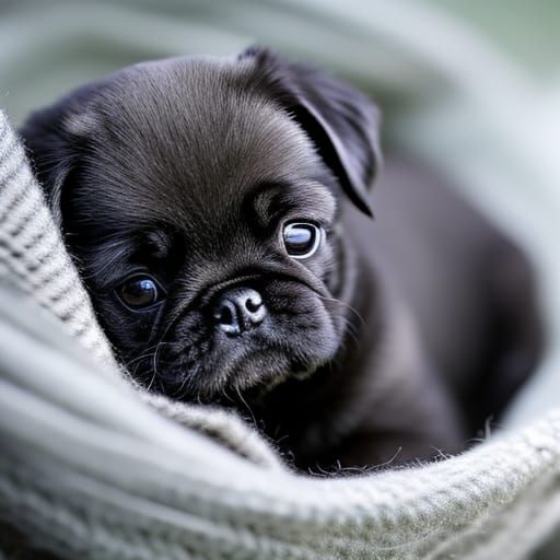 Newborn Black Pug Puppy in Professional Style
