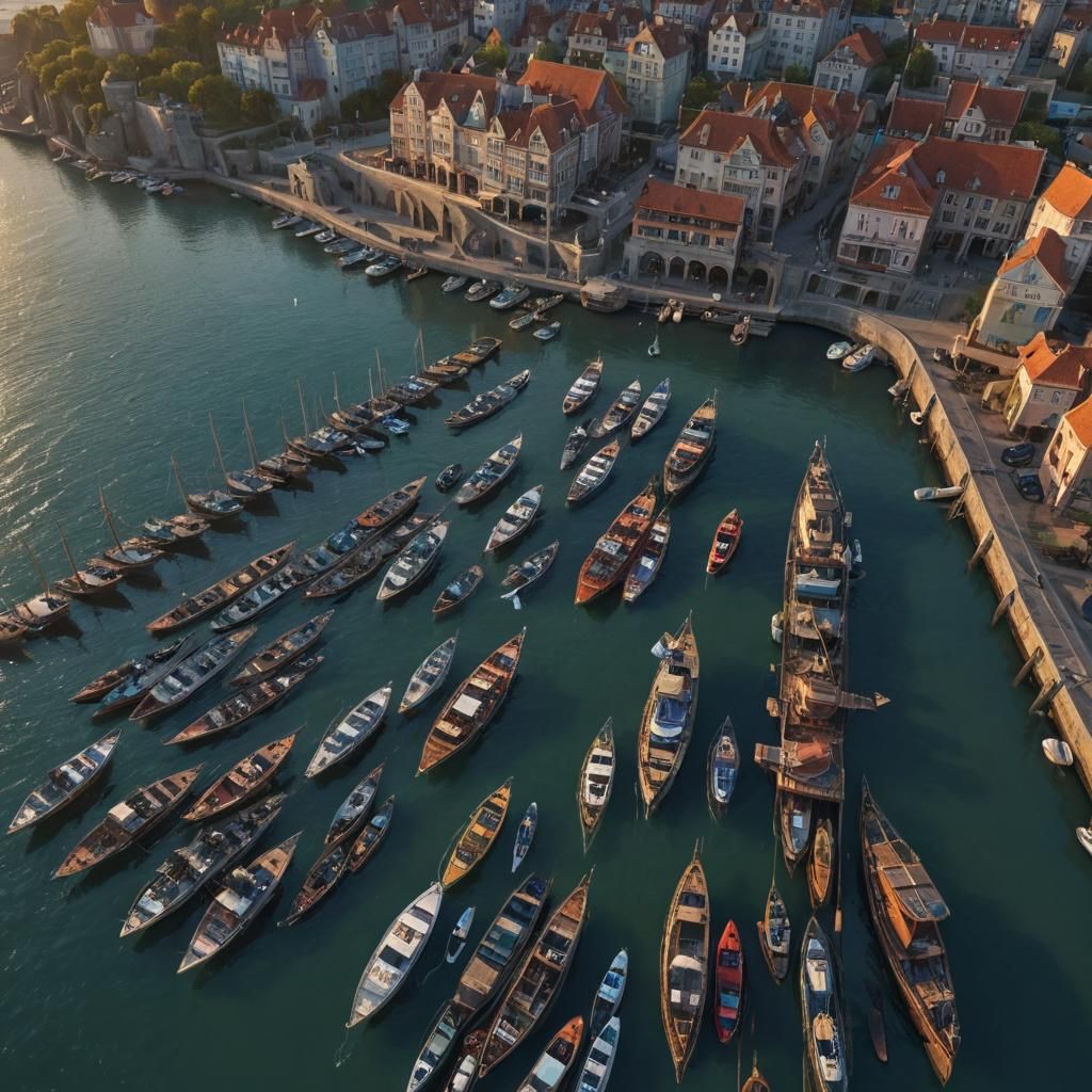 Fantasy Harbour Sunset: Detailed Concept Art