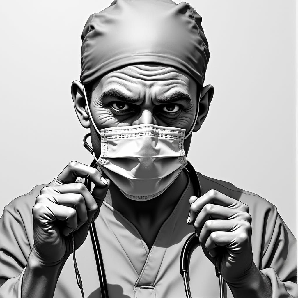 Surgeon's Intense Gaze: A Hyper-Detailed Graphite Sketch