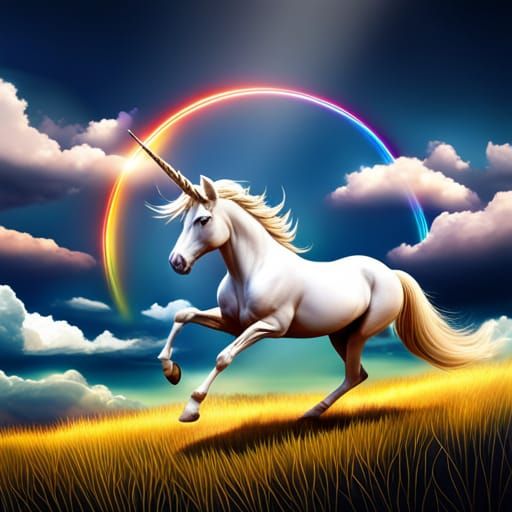 Majestic Unicorn Runs Across Rainbow: 8K Art
