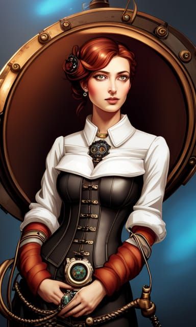 Steampunk Mad Scientist Portrait with Clockwork Gadgets