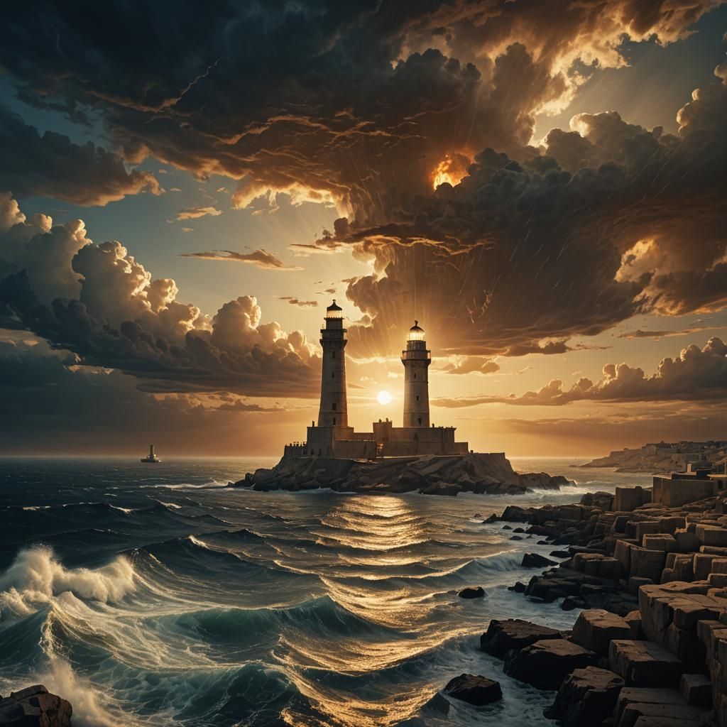 Alexandria Lighthouse Sunset: Epic Digital Matte Painting