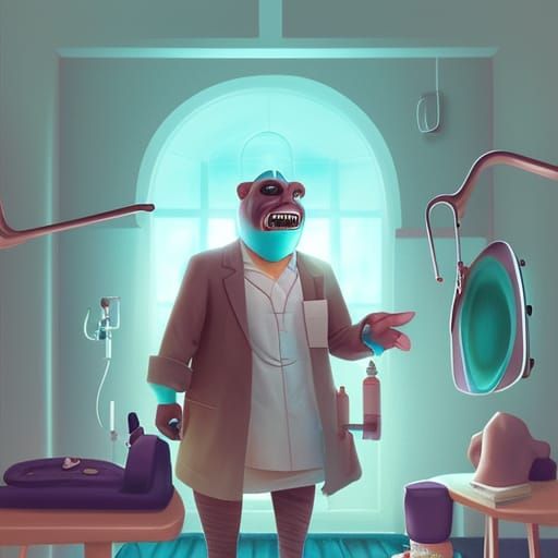 Horror Dentist in Office: Digital Illustration